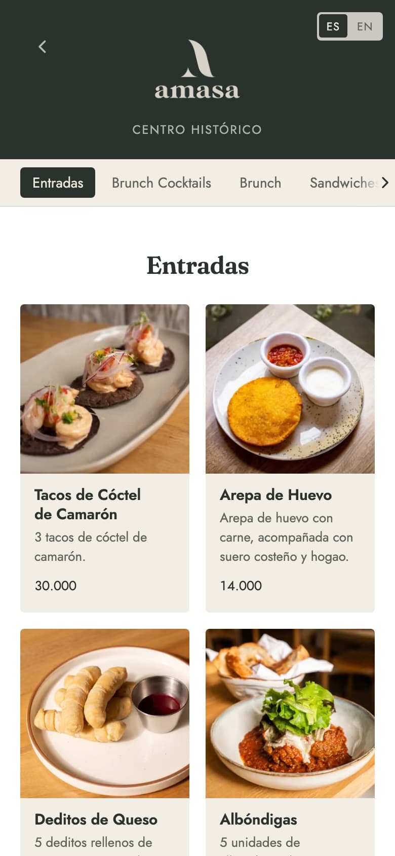 El menú del cliente en el celular, ya sin los Nachos de Jaiba