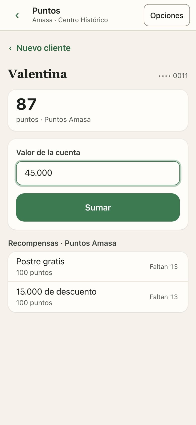 La app de Belly en la caja: la cliente Valentina con 87 puntos y sus recompensas